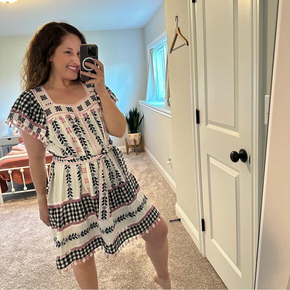 Dodo Bar Or White Pink Black Tassel Embroidered Mini Dress M/L - Picture 4 of 14